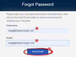 On the Forgot Password page, the Send Email button displays at bottom to enable users to receive instructions for password reset.